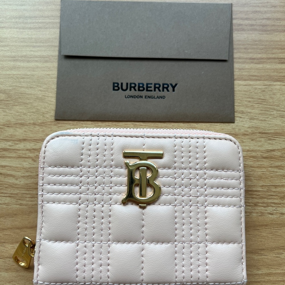 Burberry Cream Quilted Wallet with Gold Monogram